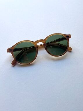 MOSCOT Miltzen Sun Blonde Tortoiseshell Round Sunglasses with Green Lenses